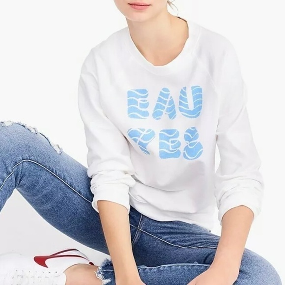J.Crew x Charity:‎ Water "Eau Yes" Crewneck Sweatshirt in White, Size XS - Picture 1 of 12